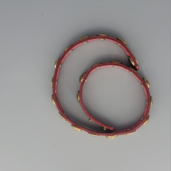 Gold Spiral Earrings and Red Faux Leather Studded Bracelet Set - Picture 8 of 12